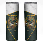 South Africa Rugby Personalised Skinny Tumbler Springboks Mascot With King Protea - African Pattern