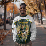South Africa Rugby Personalised Sweatshirt Springboks Mascot With King Protea - African Pattern
