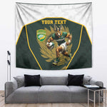 South Africa Rugby Personalised Tapestry Springboks Mascot With King Protea - African Pattern