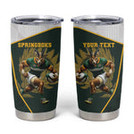 South Africa Rugby Personalised Tumbler Cup Springboks Mascot With King Protea - African Pattern