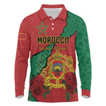 Personalised Morocco Long Sleeve Polo Shirt Coat Of Arms - Islamic Mix African Patterns
