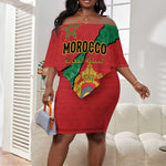 Personalised Morocco Off Shoulder Short Dress Coat Of Arms - Islamic Mix African Patterns