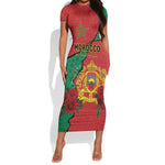 Personalised Morocco Short Sleeve Bodycon Dress Coat Of Arms - Islamic Mix African Patterns LT15