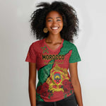 Personalised Morocco Women V-Neck T-Shirt Coat Of Arms - Islamic Mix African Patterns