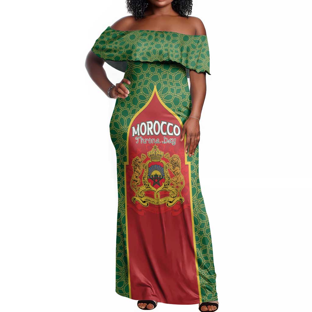 Personalized Morocco Fete du Trone Off Shoulder Maxi Dress King Lion
