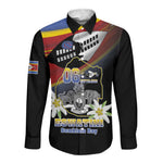 Personalized Eswatini Somhlolo Day Long Sleeve Button Shirt Coat Of Arms With Map - African Pride