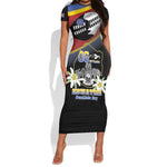 Personalized Eswatini Somhlolo Day Short Sleeve Bodycon Dress Coat Of Arms With Map - African Pride