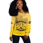Personalized Buffalo Soldier Off Shoulder Sweater African American Heroes - Yellow - African Pride