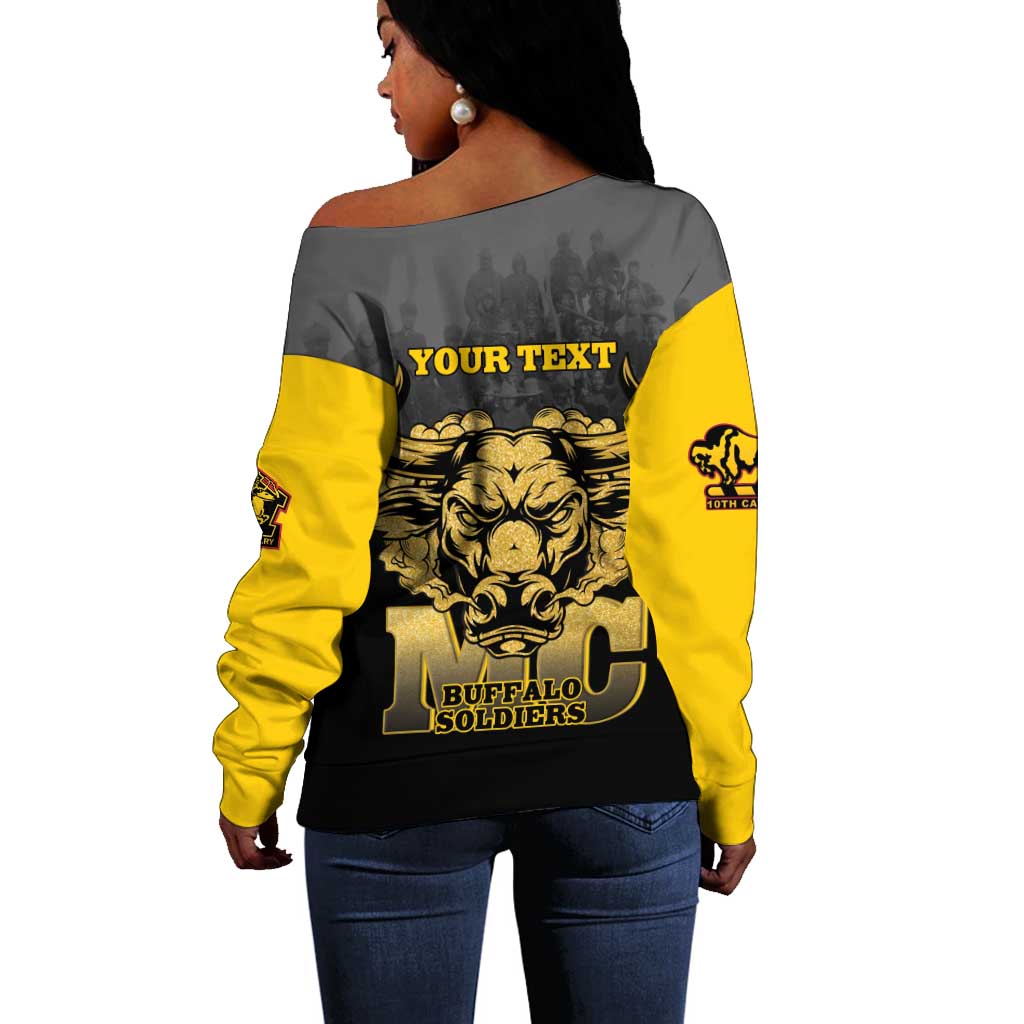 Personalized Buffalo Soldier Off Shoulder Sweater African American Heroes - Black - African Pride