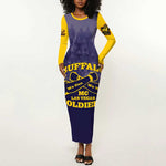 Personalized Buffalo Soldier Long Sleeve Bodycon Dress African American Heroes - Navy Blue - African Pride