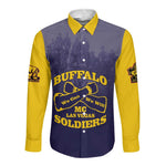 Personalized Buffalo Soldier Long Sleeve Button Shirt African American Heroes - Navy Blue - African Pride