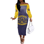 Personalized Buffalo Soldier Off The Shoulder Long Sleeve Dress African American Heroes - Navy Blue - African Pride