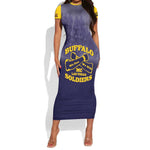 Personalized Buffalo Soldier Short Sleeve Bodycon Dress African American Heroes - Navy Blue - African Pride