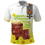 Melkam Enkutatash Ethiopian Polo Shirt Kebero Drum With Adey Abeba Flower - African Pride