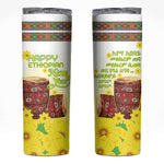 Melkam Enkutatash Ethiopian Skinny Tumbler Kebero Drum With Adey Abeba Flower - African Pride