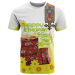 Melkam Enkutatash Ethiopian T shirt Kebero Drum With Adey Abeba Flower - African Pride