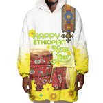 Melkam Enkutatash Ethiopian Wearable Blanket Hoodie Kebero Drum With Adey Abeba Flower - African Pride