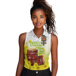 Melkam Enkutatash Ethiopian Women Sleeveless Polo Shirt Kebero Drum With Adey Abeba Flower - African Pride