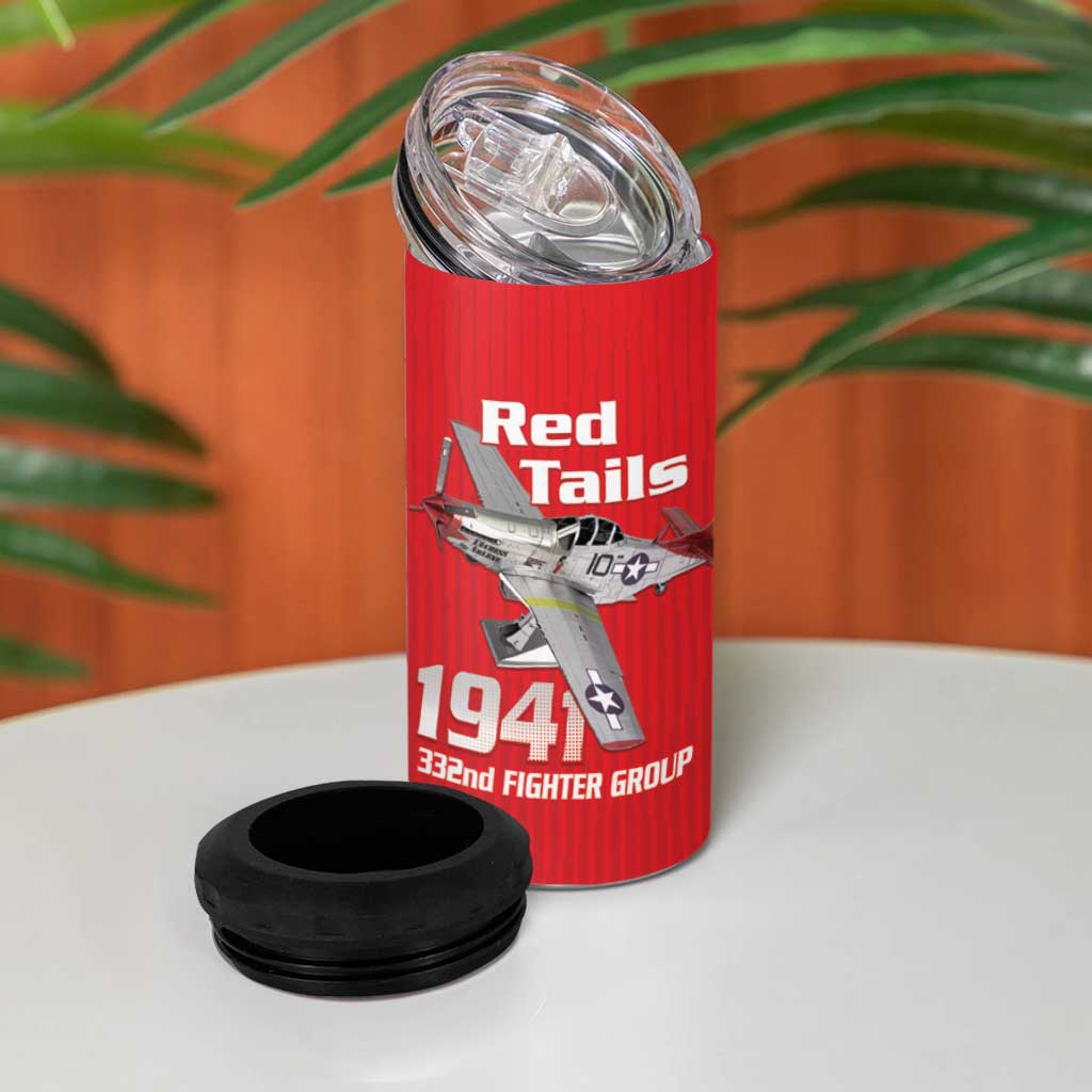 Tuskegee Red Tails Airmen 4 in 1 Can Cooler Tumbler 332nd Fighter Group - Red - African Pride