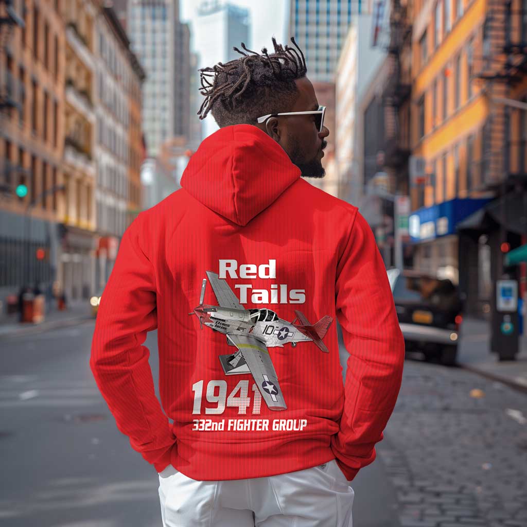 Tuskegee Red Tails Airmen Hoodie 332nd Fighter Group - Red - African Pride