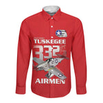 Tuskegee Red Tails Airmen Long Sleeve Button Shirt 332nd Fighter Group - Red - African Pride