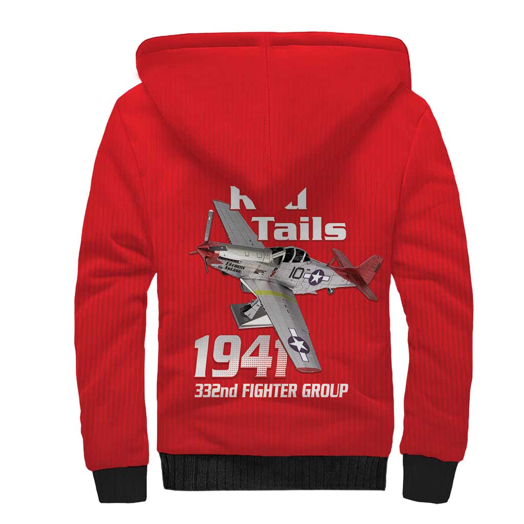 Tuskegee Red Tails Airmen Sherpa Hoodie 332nd Fighter Group - Red - African Pride