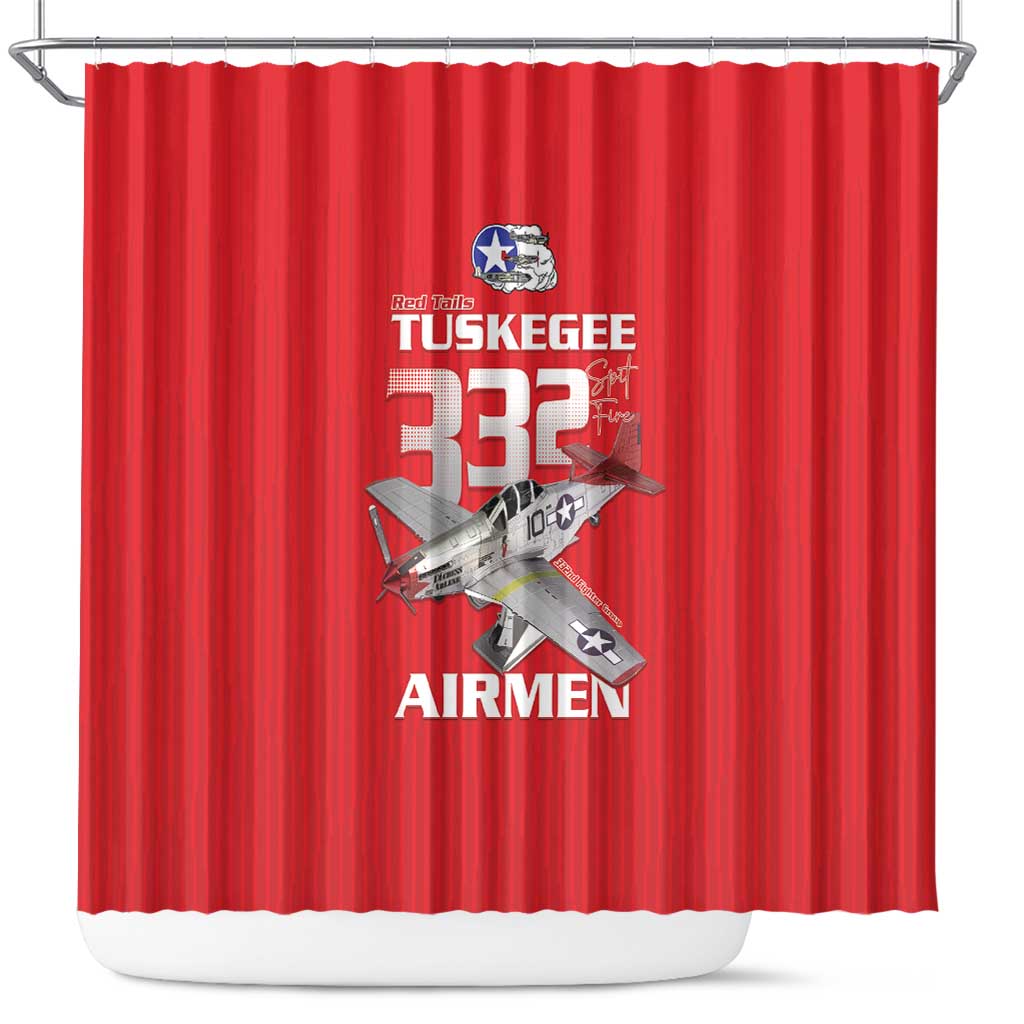 Tuskegee Red Tails Airmen Shower Curtain 332nd Fighter Group - Red - African Pride
