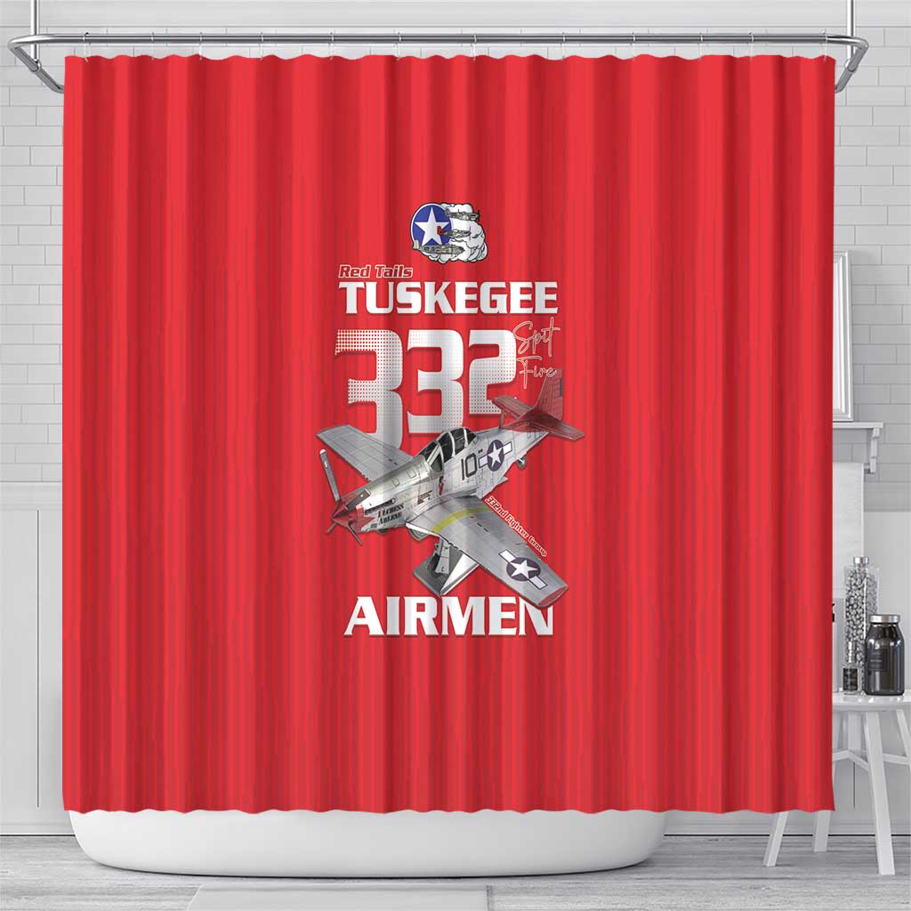 Tuskegee Red Tails Airmen Shower Curtain 332nd Fighter Group - Red - African Pride