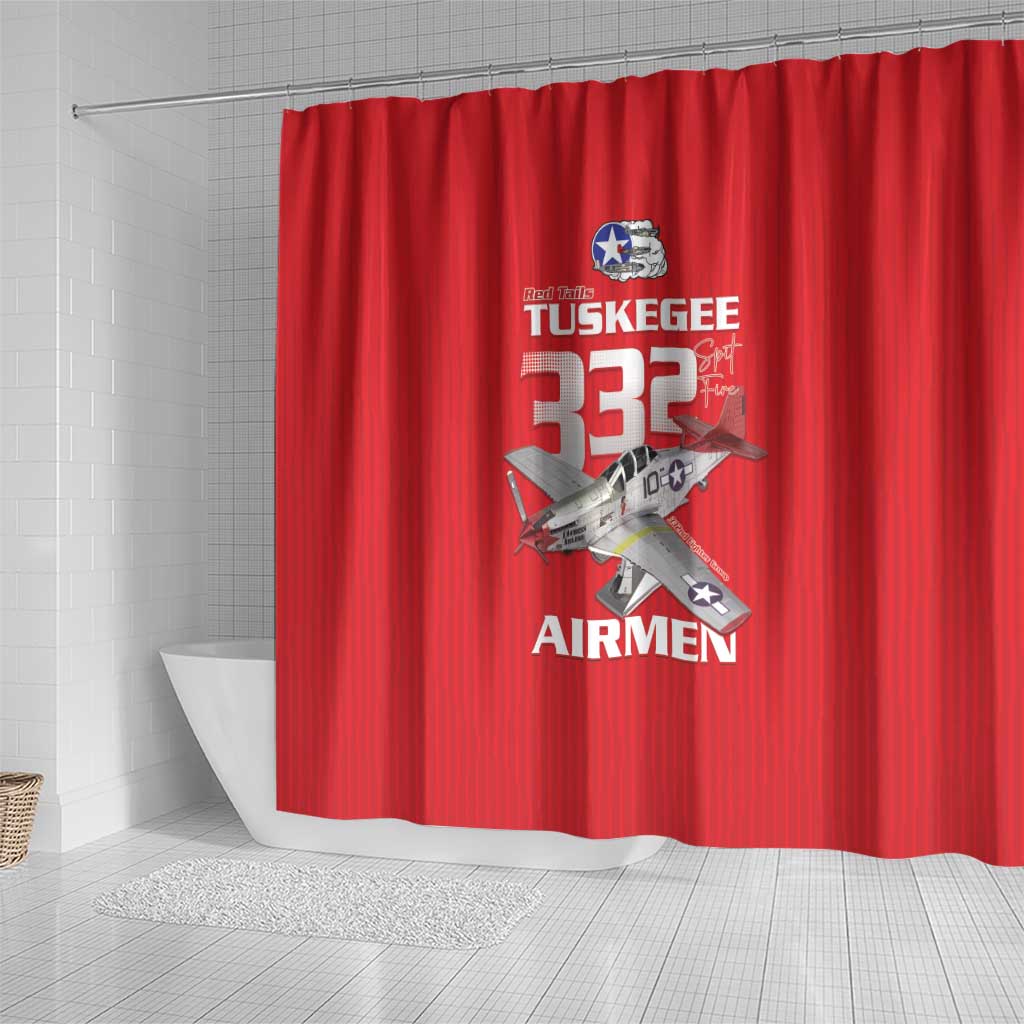 Tuskegee Red Tails Airmen Shower Curtain 332nd Fighter Group - Red - African Pride