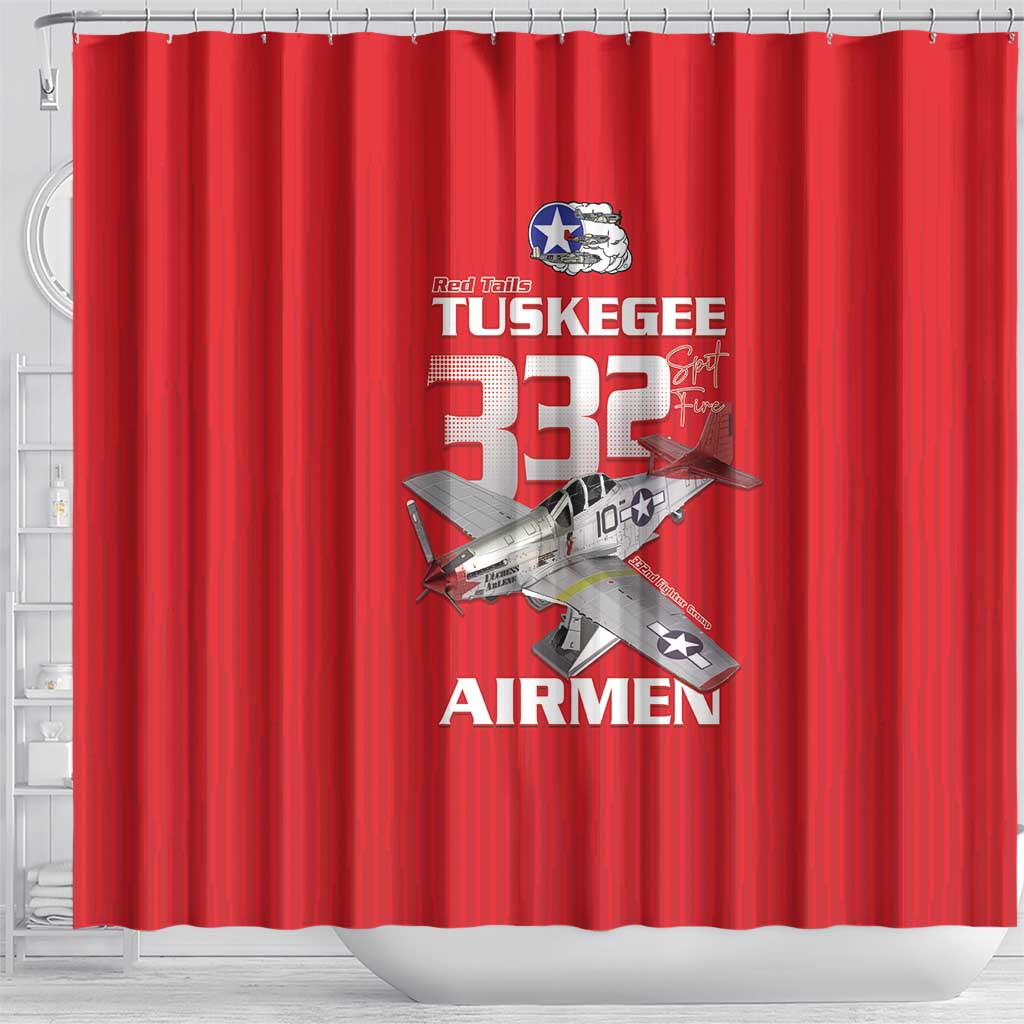 Tuskegee Red Tails Airmen Shower Curtain 332nd Fighter Group - Red - African Pride
