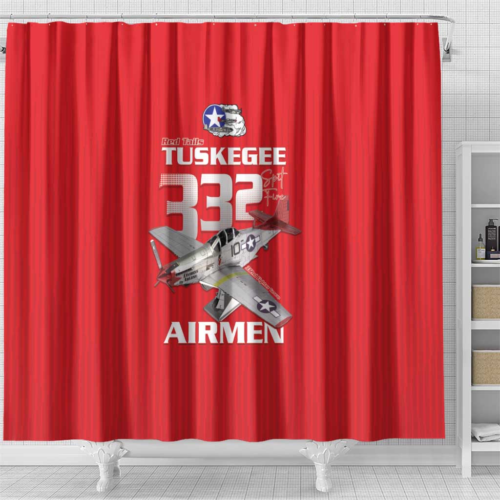Tuskegee Red Tails Airmen Shower Curtain 332nd Fighter Group - Red - African Pride