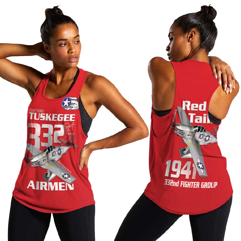 Tuskegee Red Tails Airmen Women Racerback Tank 332nd Fighter Group - Red - African Pride