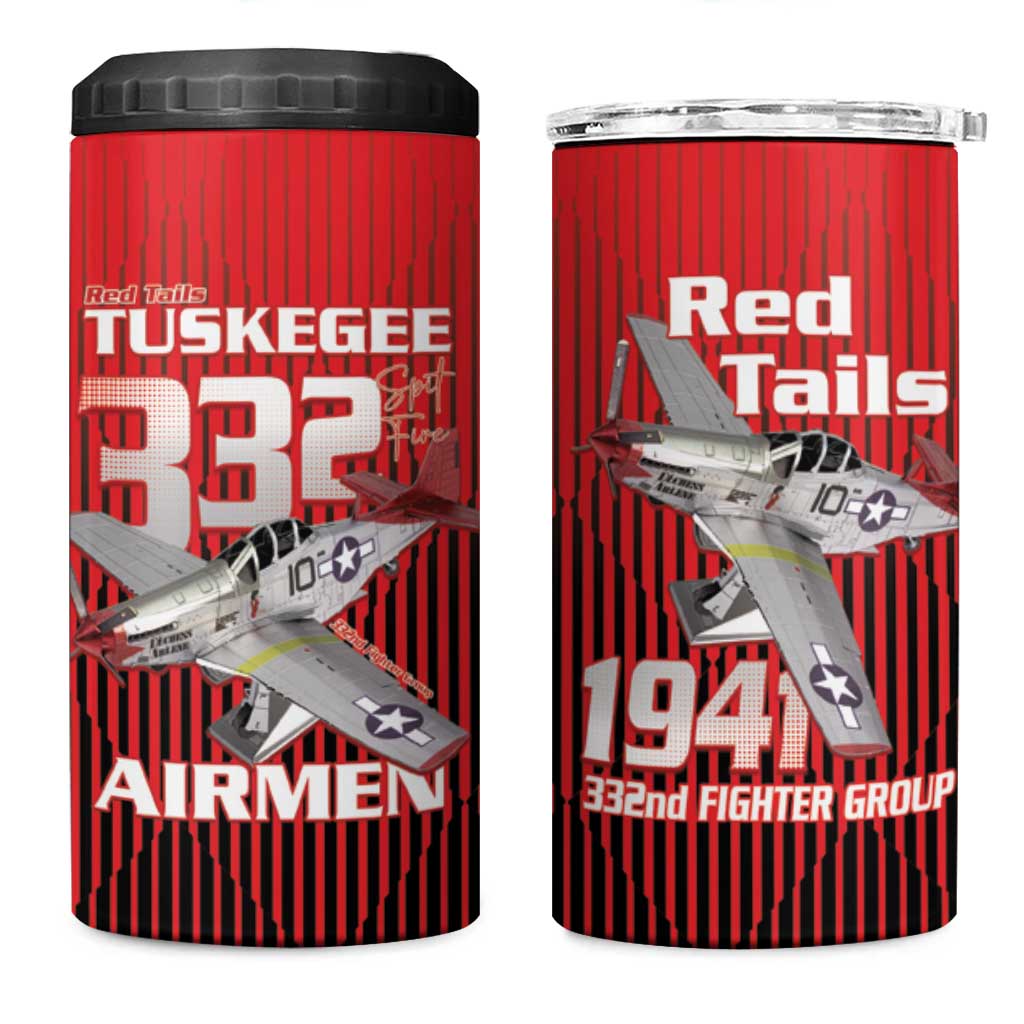 Tuskegee Red Tails Airmen 4 in 1 Can Cooler Tumbler 332nd Fighter Group - Black Red - African Pride