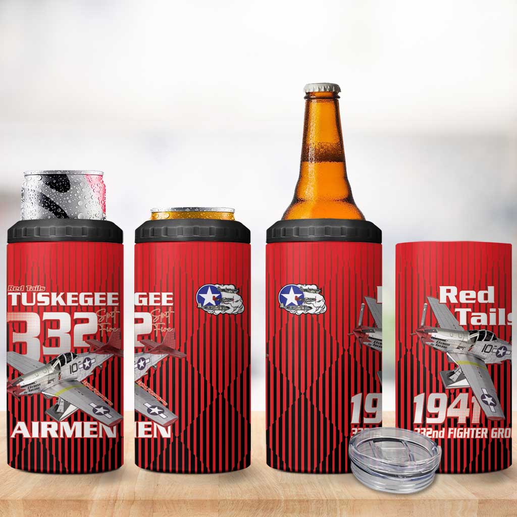 Tuskegee Red Tails Airmen 4 in 1 Can Cooler Tumbler 332nd Fighter Group - Black Red - African Pride
