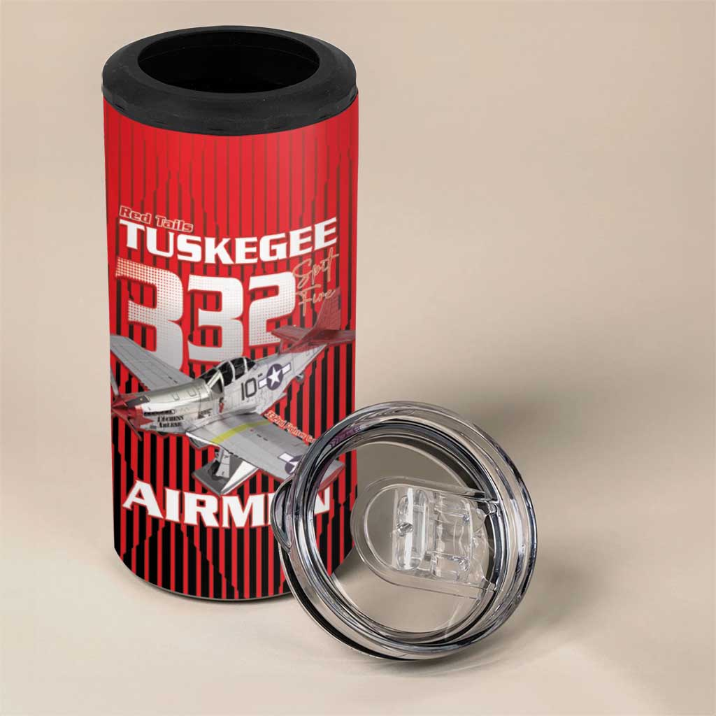 Tuskegee Red Tails Airmen 4 in 1 Can Cooler Tumbler 332nd Fighter Group - Black Red - African Pride