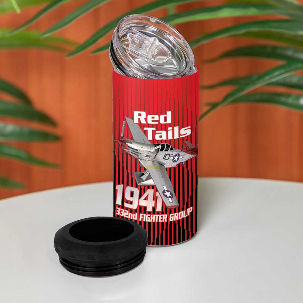 Tuskegee Red Tails Airmen 4 in 1 Can Cooler Tumbler 332nd Fighter Group - Black Red - African Pride