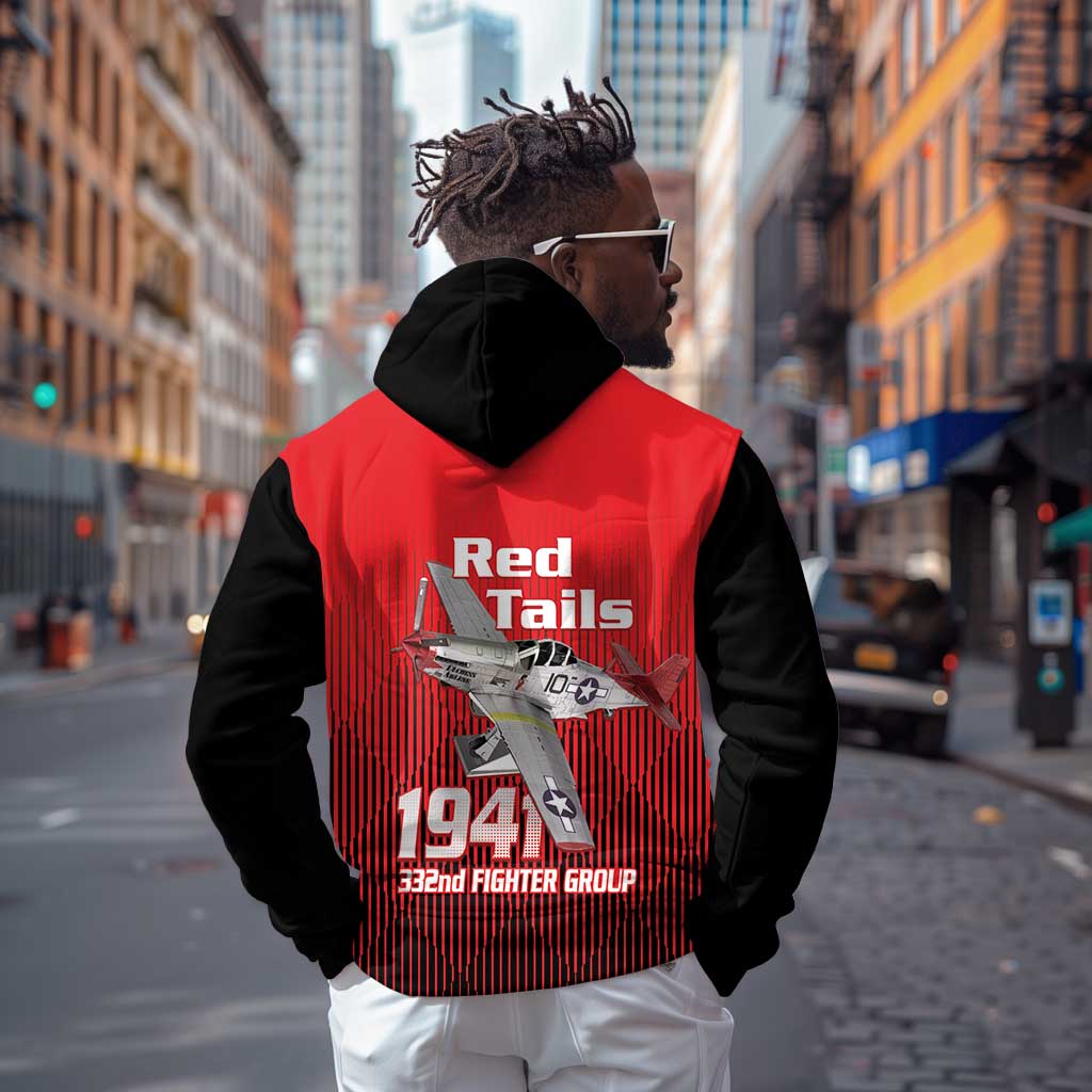 Tuskegee Red Tails Airmen Hoodie 332nd Fighter Group - Black Red - African Pride