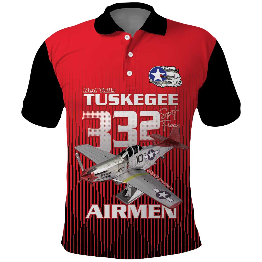 Tuskegee Red Tails Airmen Polo Shirt 332nd Fighter Group - Black Red - African Pride