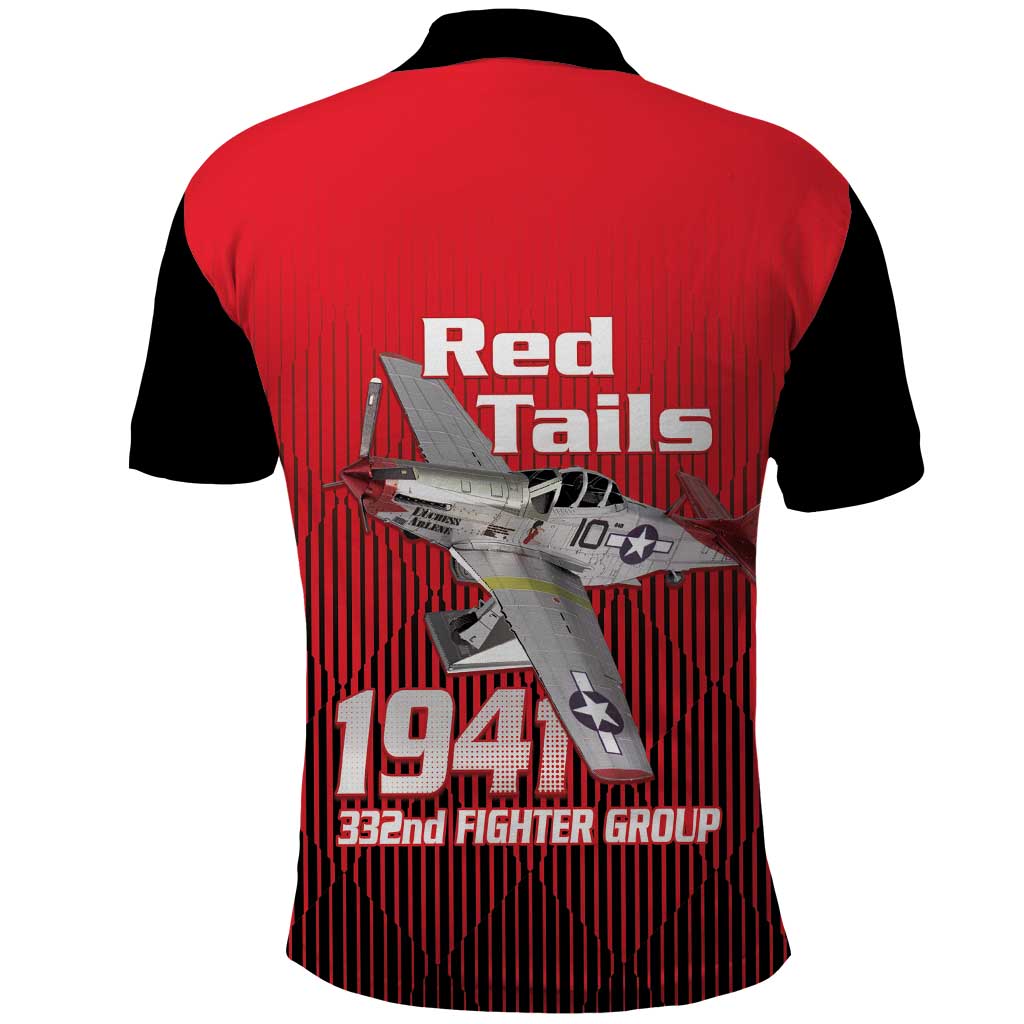Tuskegee Red Tails Airmen Polo Shirt 332nd Fighter Group - Black Red - African Pride