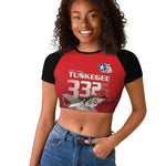 Tuskegee Red Tails Airmen Raglan Cropped T shirt 332nd Fighter Group - Black Red - African Pride