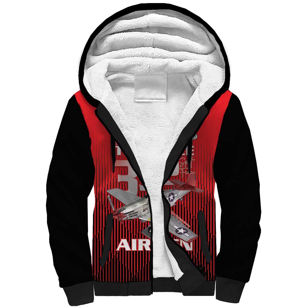 Tuskegee Red Tails Airmen Sherpa Hoodie 332nd Fighter Group - Black Red - African Pride