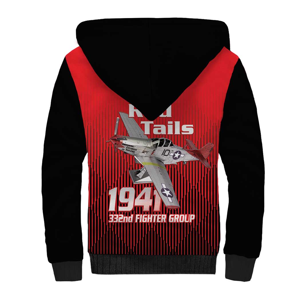Tuskegee Red Tails Airmen Sherpa Hoodie 332nd Fighter Group - Black Red - African Pride