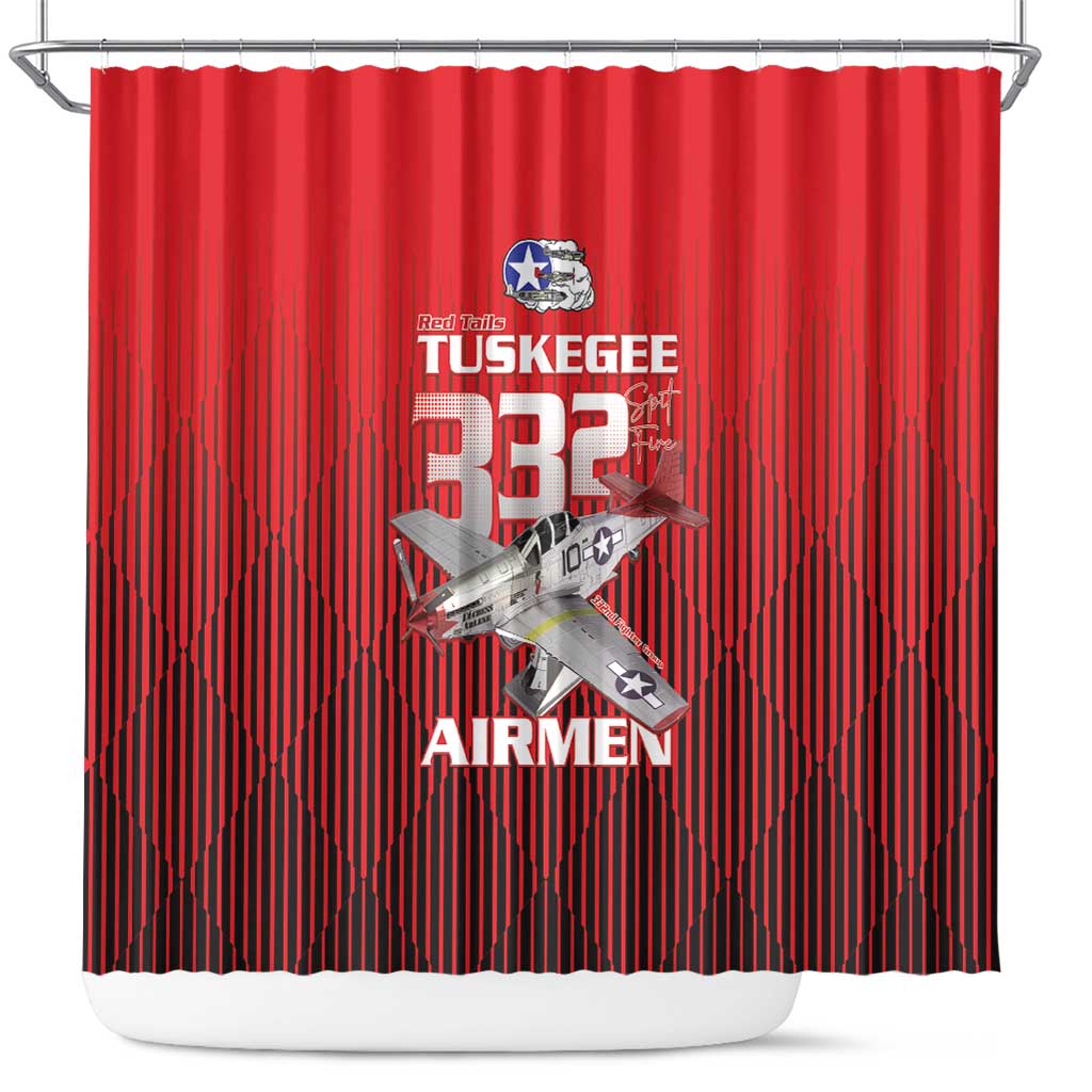 Tuskegee Red Tails Airmen Shower Curtain 332nd Fighter Group - Black Red - African Pride