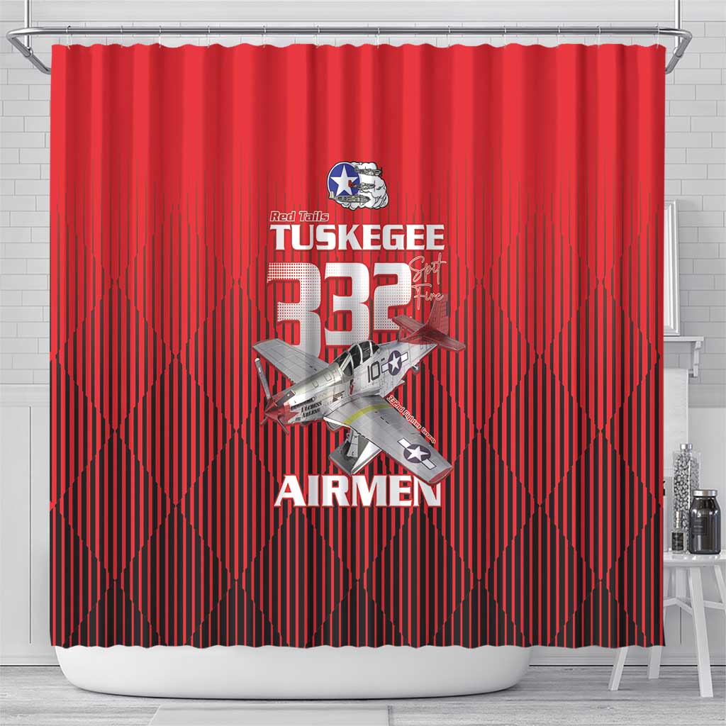 Tuskegee Red Tails Airmen Shower Curtain 332nd Fighter Group - Black Red - African Pride