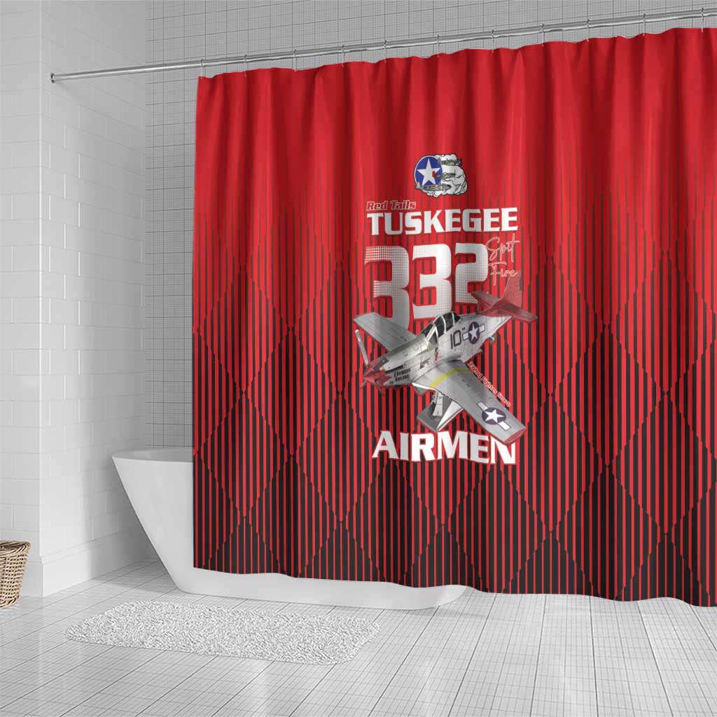 Tuskegee Red Tails Airmen Shower Curtain 332nd Fighter Group - Black Red - African Pride