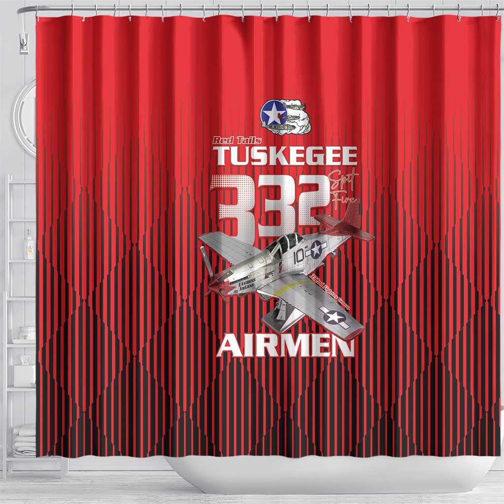 Tuskegee Red Tails Airmen Shower Curtain 332nd Fighter Group - Black Red - African Pride