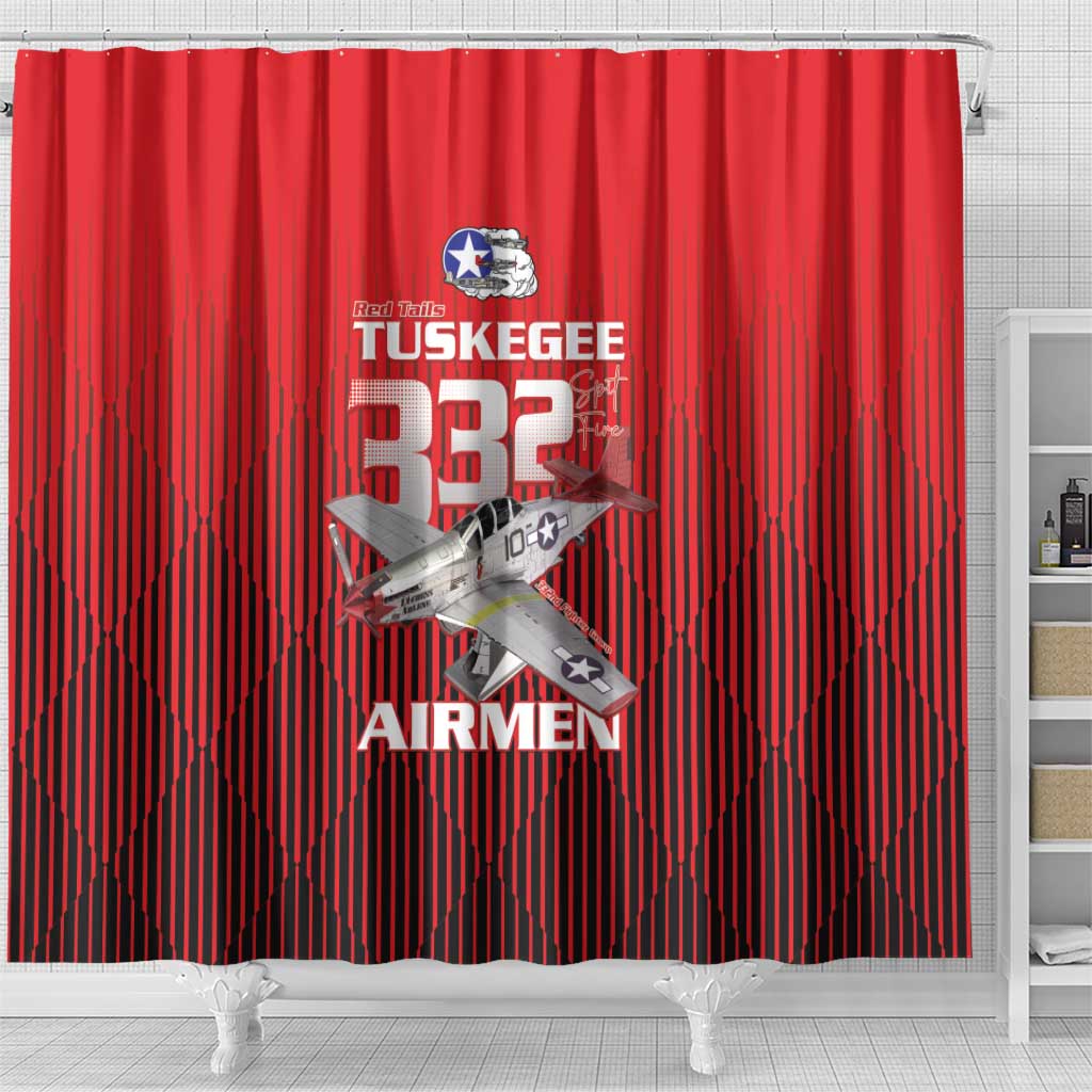 Tuskegee Red Tails Airmen Shower Curtain 332nd Fighter Group - Black Red - African Pride