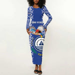Personalised Cape Verde Long Sleeve Bodycon Dress Grey Headed Kingfisher - Coat Of Arms LT15