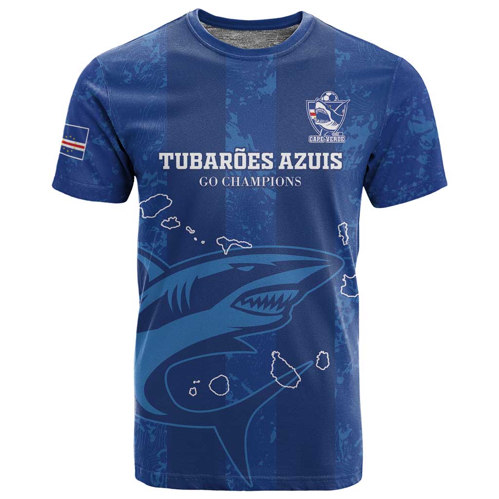 Custom Cape Verde Football T shirt Go Champions Tubaroes Azuis