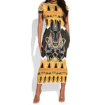 Afro Ancient Egyptian Short Sleeve Bodycon Dress Anubis - Merry Christmas LT15